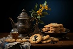 Flavorful Tea cookies on wooden board. Generate Ai Product Image 1
