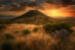 Sunset over golden savannah landscape Product Image 1