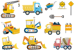 Funny Cartoon Construction Vehicles Vector Set Product Image 2
