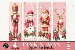 Pink Christmas Printable Bookmarks, Christmas Bookmarks Product Image 1