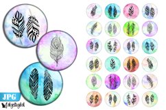 Boho Feathers bottle cap printable circle images Product Image 1