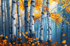 Birch Forest Falling Leaves Background Wallpaper Product Image 1