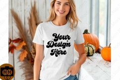 Bella Canvas 3001 Fall Woman Mockup,Fall white TShirt Mockup Product Image 1