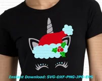 Christmas unicorn in Santa Hat eyelashes svg dxf png files Product Image 2
