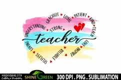 Teacher Sublimation Watercolor PNG - Teach Love Inspire Product Image 2