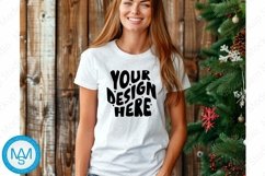 Bella Canvas 3001 Christmas, Woman white Tshirt Mockup Product Image 1
