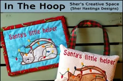 Cat & Lights Christmas Mug Rug or Doorknob Hanger Pattern Product Image 1