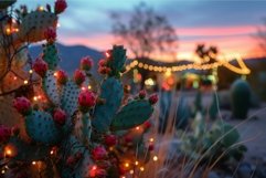 Twilight cactus garden with festive lights Product Image 1