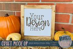 Square fall wood sign Craft mock up |High Res JPEG Product Image 1