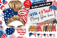 4th of July Messy Bun Hair PNG Sublimation Product Image 1