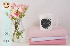 Coffee mug mockup with pink roses Product Image 1