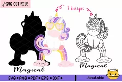 purple Unicorn on rainbow SVG digital clipart, Unicorn svg, Product Image 3