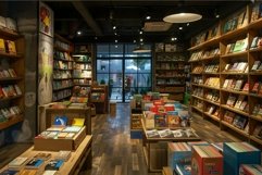 Modern bookstore interior displaying books and offering peac Product Image 1