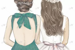 Bride & Bridesmaid in Emerald green. Hand drawn illustration Product Image 3
