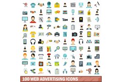 100 web advertising icons set, flat style Product Image 1