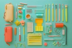 Neatly organized layout of office and school supplies in sof Product Image 1