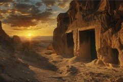 Warm sunset illuminates ancient ruins in a serene desert lan Product Image 1