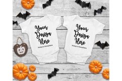 Halloween Baby White Bodysuit Mockup, Matching Toddler Tee Product Image 1