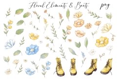 Watercolor Clipart Flowers & Boots Product Image 2