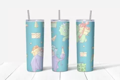 Dino's birthday sublimation design. Skinny tumbler wrap Product Image 3