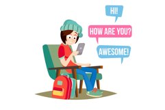 Teen Girl Vector. Young Teen Girl Smiling. Teens Chatting On Product Image 1