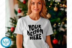 Bella Canvas 3001 Christmas, Woman white Tshirt Mockup Product Image 1