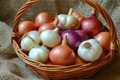 Aromatic Basket onion garlic. Generate Ai Product Image 1