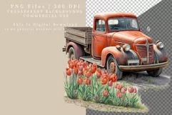 Old rustic red truck sublimation, red truck clipart, Spring Product Image 2