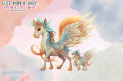 Cute Mom &amp; Baby Fantasy Creature Watercolor Clipart Product Image 6