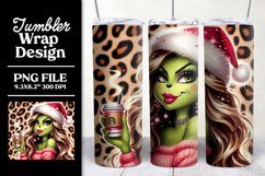 Leopard Christmas Tumbler Wrap Sublimation Green Girl Product Image 1