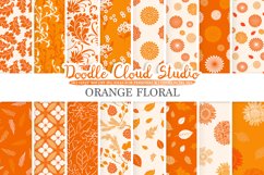 Orange Floral digital paper, Floral pattern Flowers Dhalia Leaves Damask Calico background, Instant Download, Personal &amp; Commercial Use Product Image 1