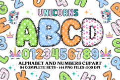 Unicorn Alphabet png clipart, unicorn letters doodle Product Image 1
