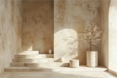 Sun shining on empty minimalist interior with round staircas Product Image 1