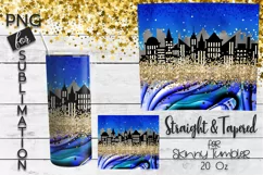 Sublimation skinny tumbler - city skyline at night glitters Product Image 3