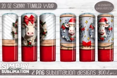 3D Christmas Cow Sublimation Skinny Tumbler Wrap| 20oz | Png Product Image 2