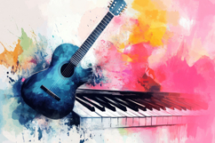 Acoustic Guitar and Electric Piano Watercolor Background Product Image 1
