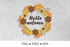 Hello Autumn lettering in Wreath of colorful leaves Product Image 1