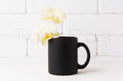 Black coffee mug mockup with soft yellow orchid Product Image 2