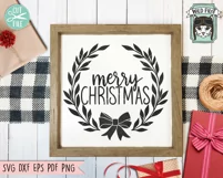 Merry Christmas SIgn SVG, Merry Christmas Wreath SVG, Bow Product Image 2