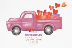 Watercolor vintage Valentine truck load with kisses XOXO png Product Image 1