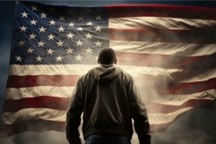 Patriotic man contemplating american flag Product Image 1
