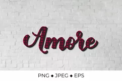 Amore calligraphy PNG. Love in Italian. Red buffalo pattern. Product Image 1