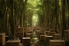 Enigmatic forest path with vintage drawer cabinets Product Image 1