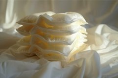 Stack of breathable baby mattresses lying on white fabric Product Image 1