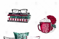 Cozy Winter Holiday Girl Reading Books Clip Art Product Image 2