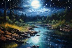 Moonlit river landscape at night Product Image 1