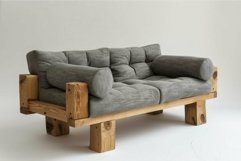 Modern wooden sofa with cushions on white Product Image 1