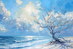 Dead Tree in Beach Background Wallpaper Product Image 1