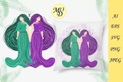 Zodiac sign Gemini. Womans in a dress, hand draw Product Image 2