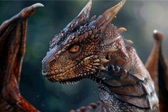 Closeup of a detailed and realistic fantasy dragon with stri Product Image 1